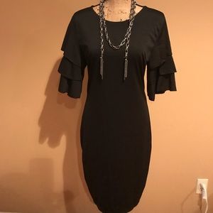 Black spandex dress with ruffle sleeve